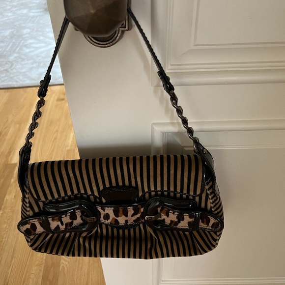 Vintage Fendi Leather & Velvet Striped & Leopard Shoulder Bag - Picture 4 of 10